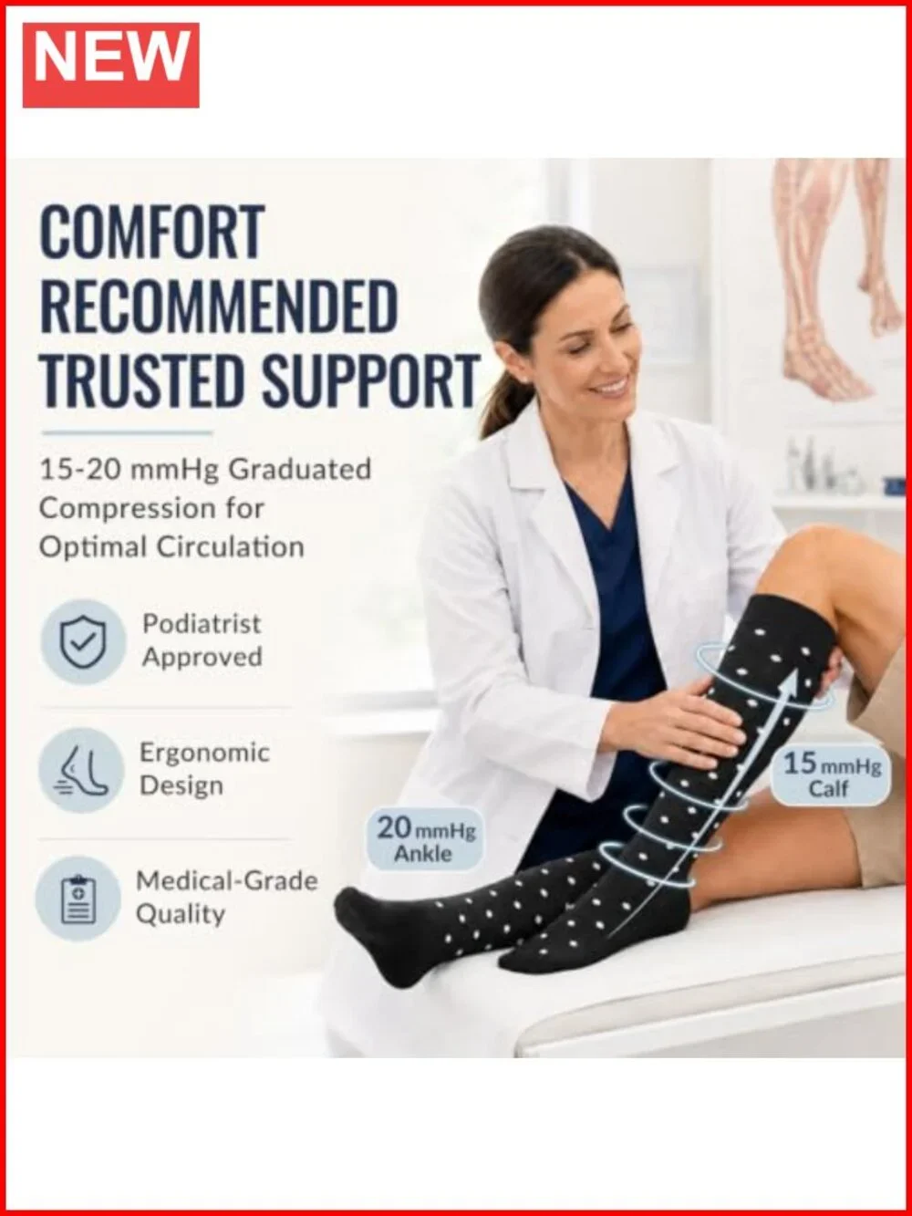 6 Pairs Copper Compression Socks for Running Recovery Knee-High